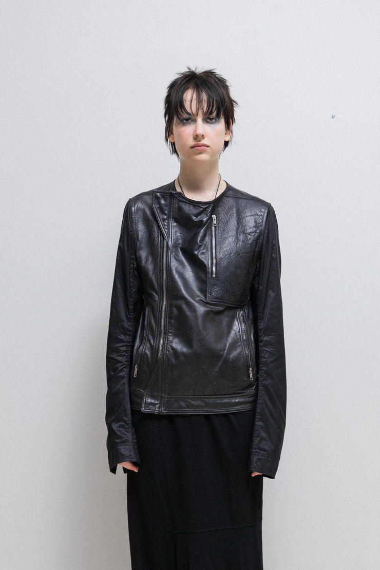 RICK OWENS - SS14 "VICIOUS" Hybrid leather jacket with elongated nylon sleeves and mesh back panel