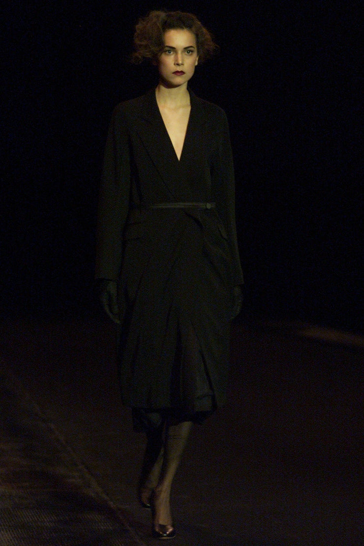 OLIVIER THEYSKENS - FW01 Wool and silk long coat with signature waist detail (runway)