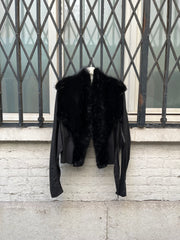(New Arrival) RICK OWENS PALAIS ROYAL - Kangaroo leather + calf skin cropped jacket with straps and beaver fur collar
