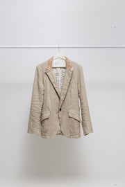 ISAMU KATAYAMA BACKLASH - Linen blend jacket with pig skin leopard collar and poem lining