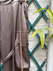 (New Arrival) ANN DEMEULEMEESTER - FW02 Wide satin pants with cargo pockets and adjustable straps (runway)