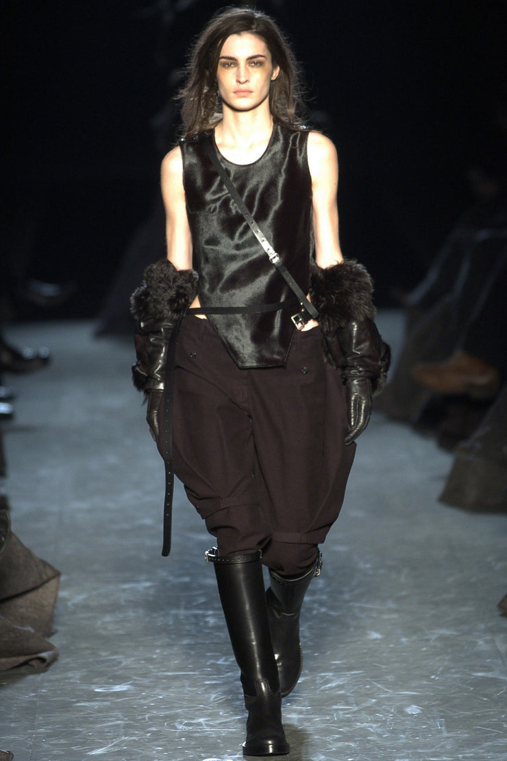 ANN DEMEULEMEESTER - FW04 Fleece wool pants with big buttoned pockets and leg straps (runway)