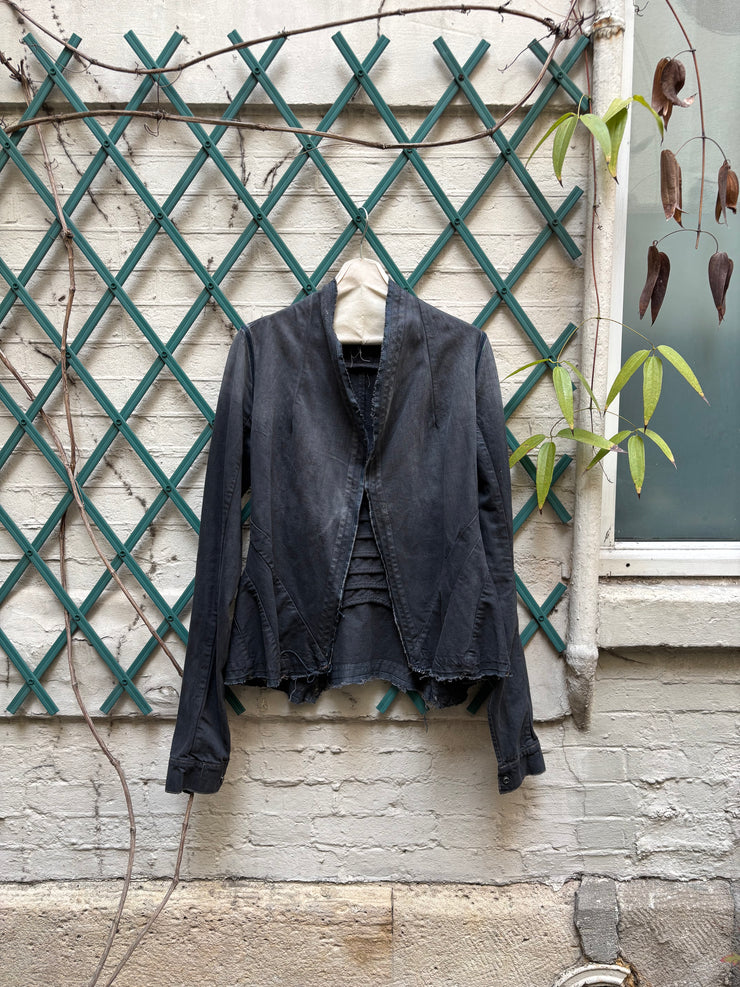 (New Arrival) RICK OWENS DRKSHDW - 2007 Washed denim jacket with rounded panels and sleeve slits