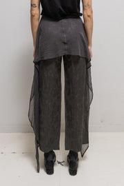 ANN DEMEULEMEESTER - 1994 Satin cotton wide pants with floral pattern and sheer waist panel