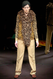 (New Arrival) UNDERCOVER - FW05 « Arts and Crafts » Felted wool leopard pattern jacket with voluminous faux fur collar (runway)