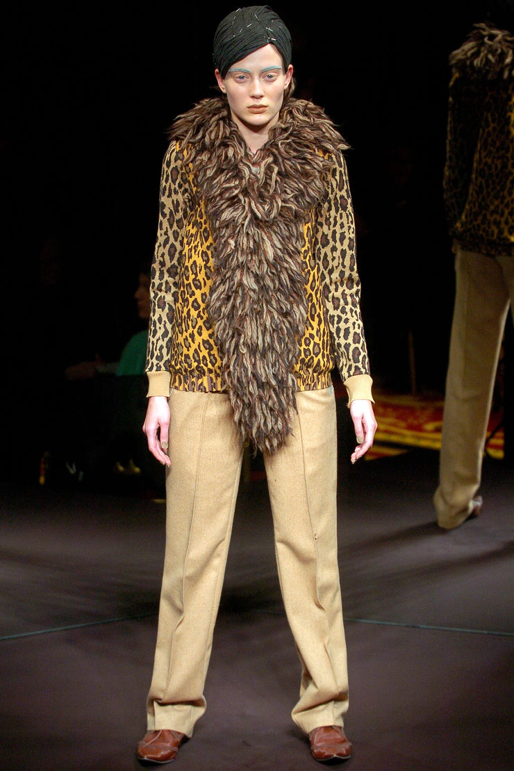 (New Arrival) UNDERCOVER - FW05 « Arts and Crafts » Felted wool leopard pattern jacket with voluminous faux fur collar (runway)