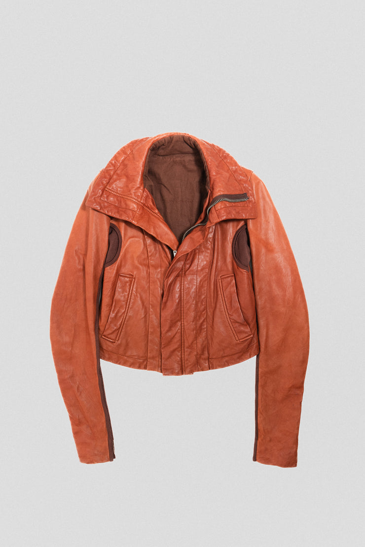 RICK OWENS - FW10 "GLEAM" Blood lamb leather jacket with cotton inner arms