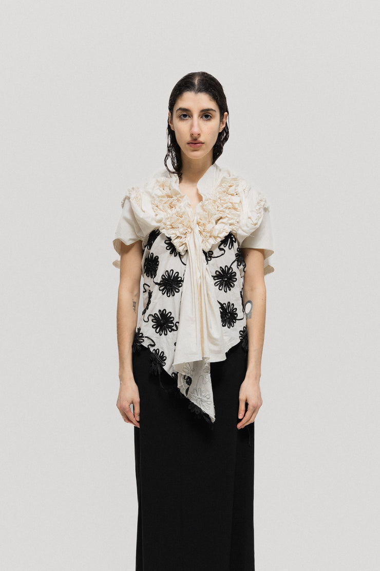 COMME DES GARÇONS TAO - FW08 Frilled canvas top with ruffled details and embroidered flowers