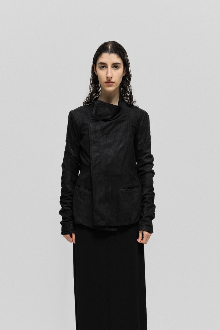 RICK OWENS - Blistered lamb leather jacket with a side button up closure (early 00&