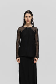 ANN DEMEULEMEESTER - Cotton/cashmere blend sweater with net sleeves