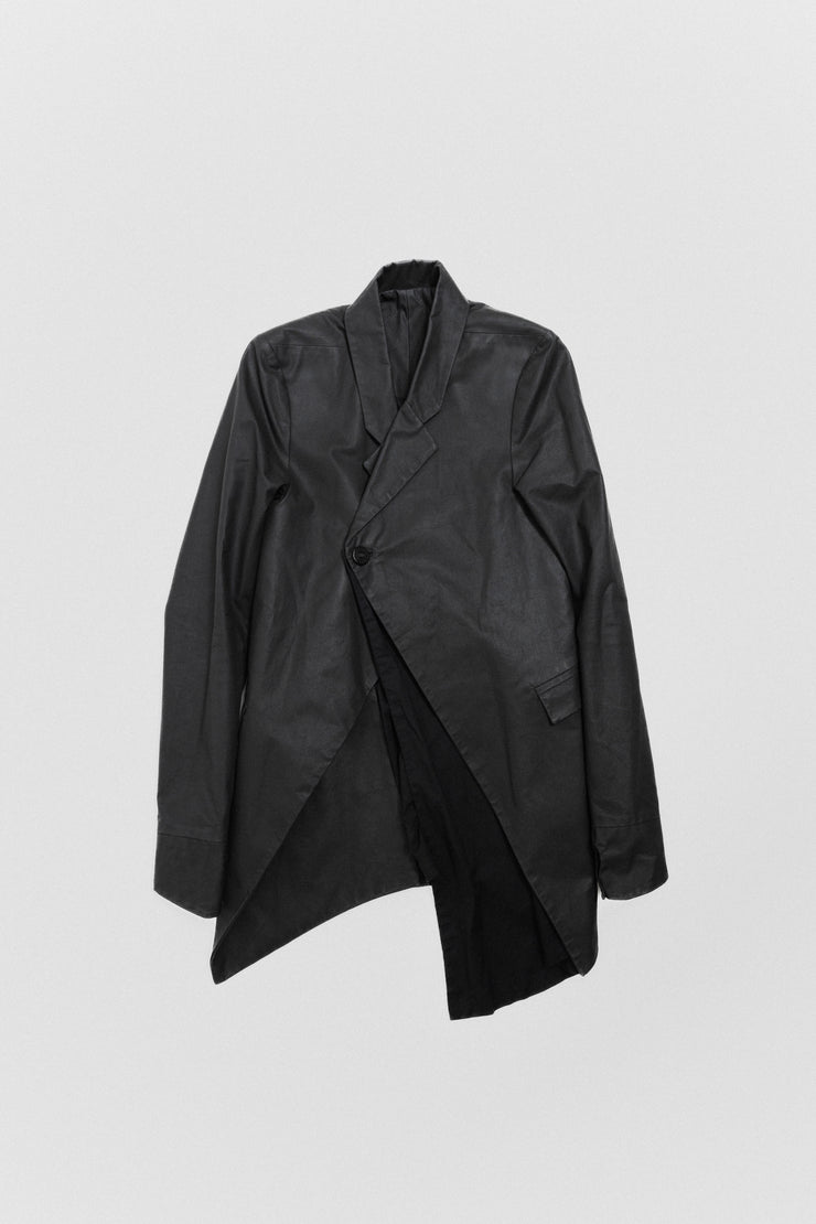 BORIS BIDJAN SABERI - SS13 Waxed jacket with cotton draping and thumb holes (runway)