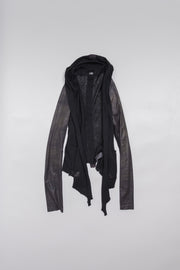 L.G.B - Hooded cardigan with faux leather sleeves and back detail