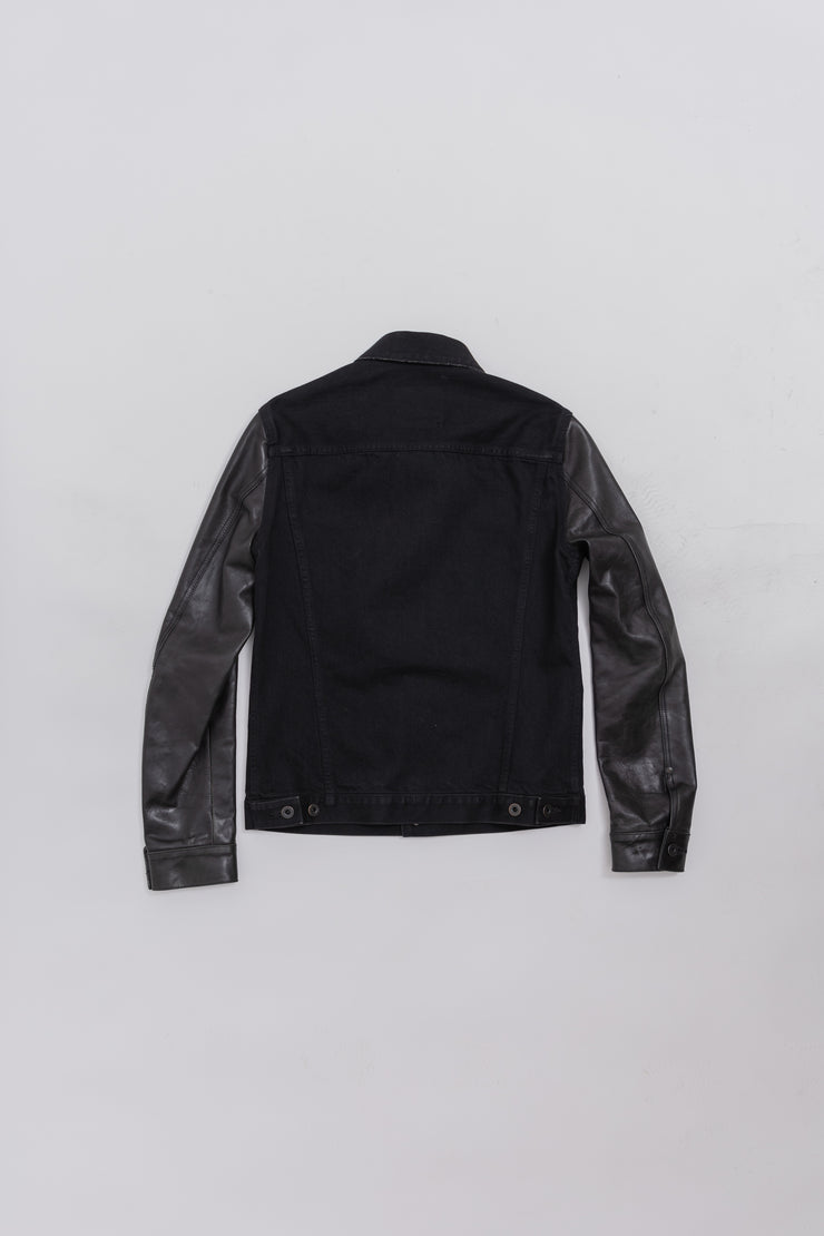 ISAMU KATAYAMA BACKLASH - Button up denim jacket with leather sleeves