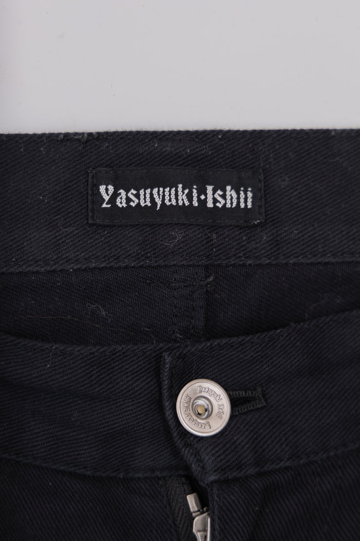 YASUYUKI ISHII - Flared cotton pants with a "Cross Pattée" studded leather patch