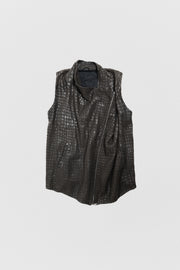 10SEI0OTTO - Sleeveless leather jacket with an embossed croco pattern and draped neck