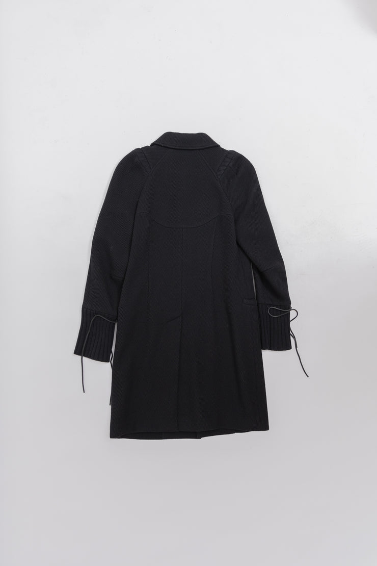 UNDERCOVER - FW07 "KNIT" Long coat with ribbed sleeves and leather details (runway)