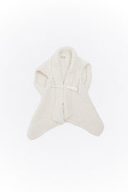 HUN RICK OWENS - Merino wool hand knitted cardigan with bone brooch
