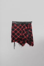 KMRII - Plaid wrap up skirt with leather details