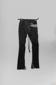 IF SIX WAS NINE - "Zebra bone" flared jeans with bottom zippers and corset waist