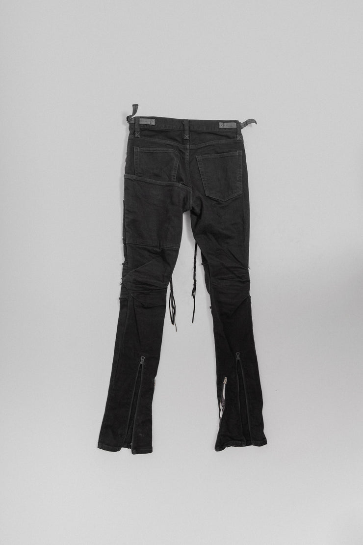 IF SIX WAS NINE - "Zebra bone" flared jeans with bottom zippers and corset waist