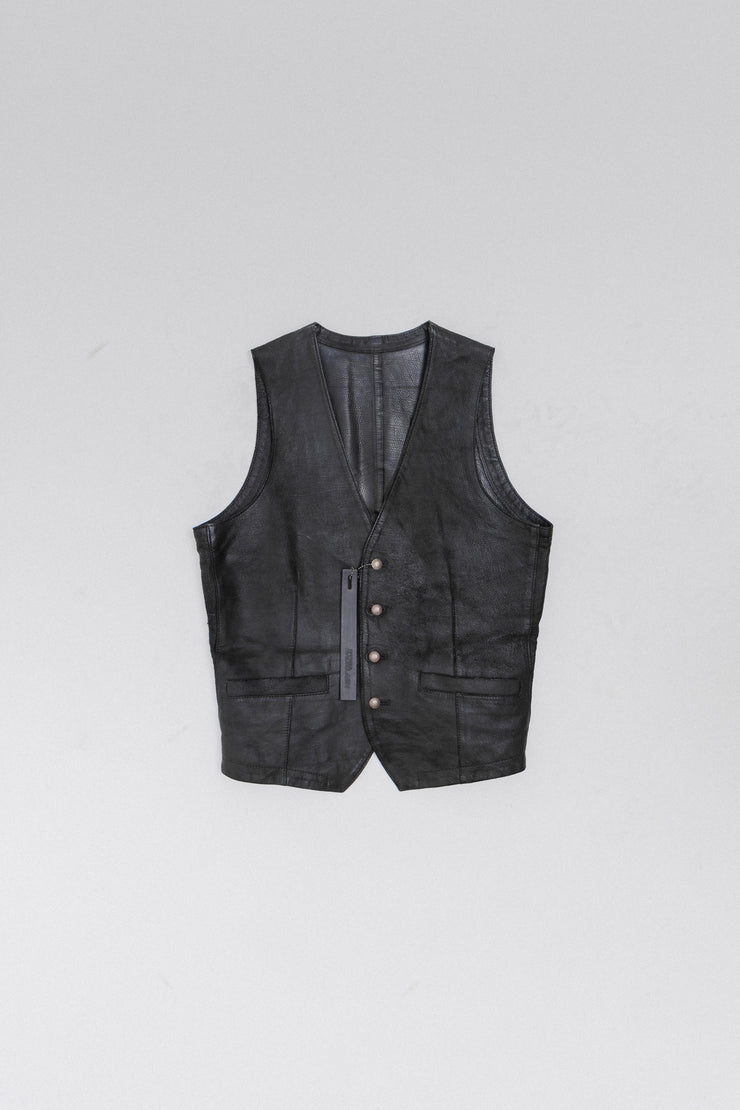 ISAMU KATAYAMA BACKLASH - Leather vest with engraved buttons