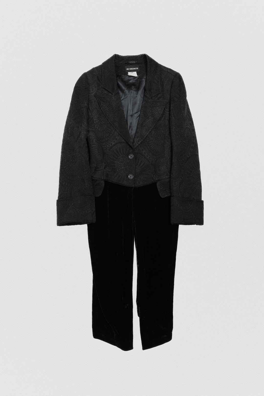 ANN DEMEULEMEESTER - FW93 Long patterned coat with velvet lapels