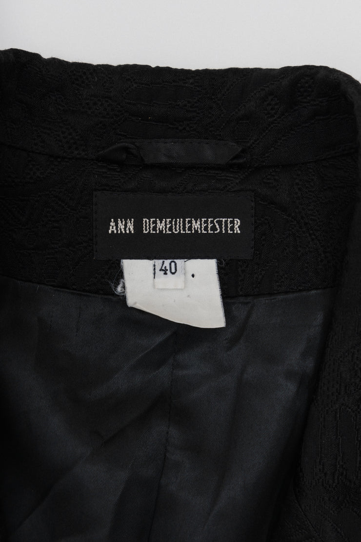 ANN DEMEULEMEESTER - FW93 Long patterned coat with velvet lapels (runway)