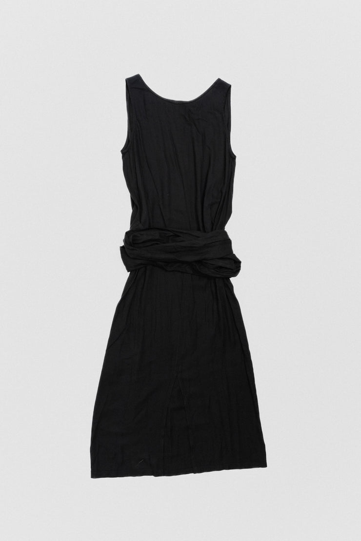 ANN DEMEULEMEESTER - FW14 Black dress with extra long waist straps to tie up