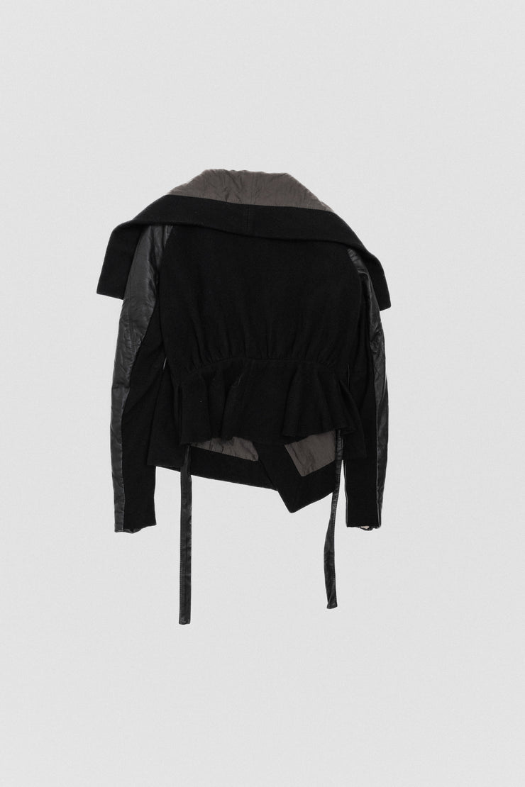 RICK OWENS - FW07 "EXPLODER" Wool jacket with giant lapels, leather sleeves and waist straps
