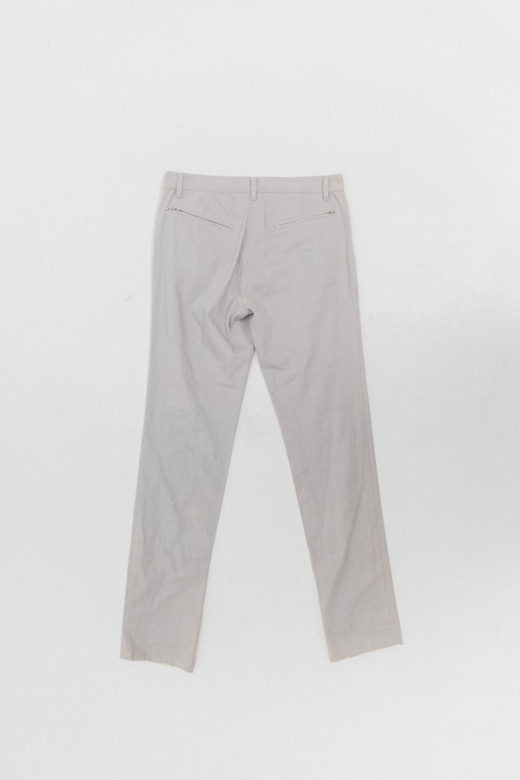 UNDERCOVER - FW04 "But beautiful...part parasitic, part stuffed" Grey cotton pants with floral lining (runway)