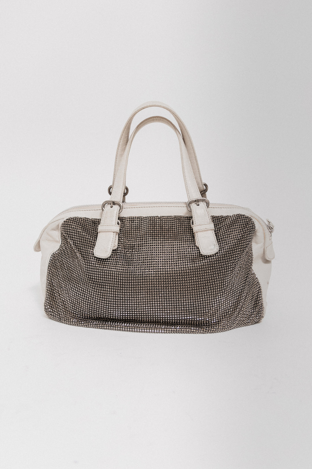 MAISON MARTIN MARGIELA - White leather hanbag with studded panels