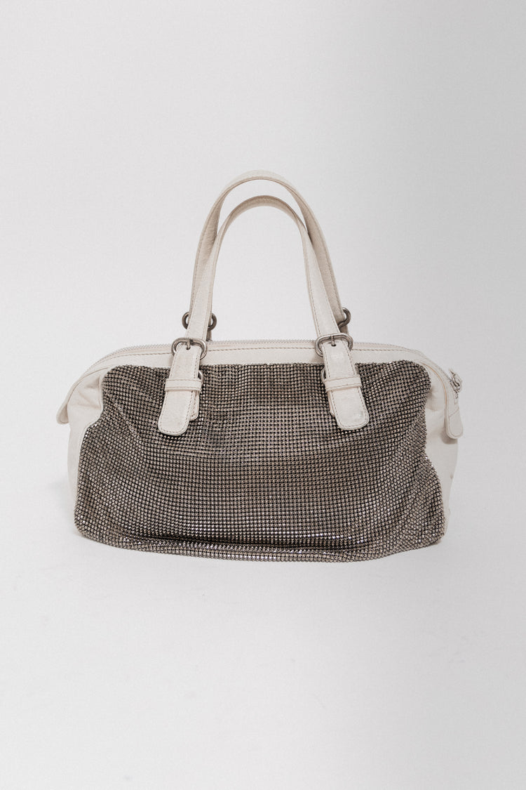 MAISON MARTIN MARGIELA - White leather hanbag with studded panels