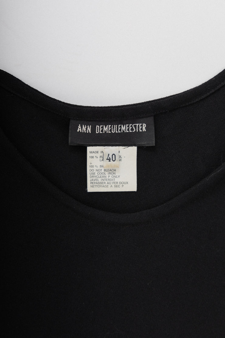 ANN DEMEULEMEESTER - Wool dress with textured silk hem (90&