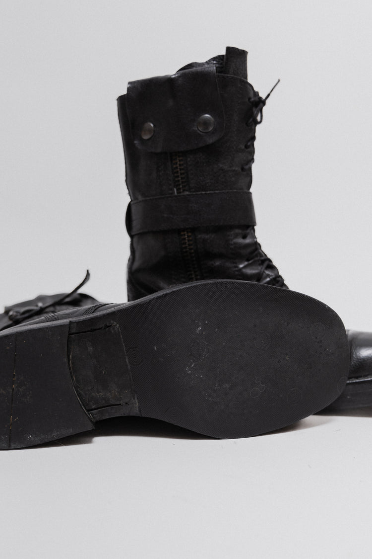 ANN DEMEULEMEESTER - FW03 Signature lace up leather boots (runway