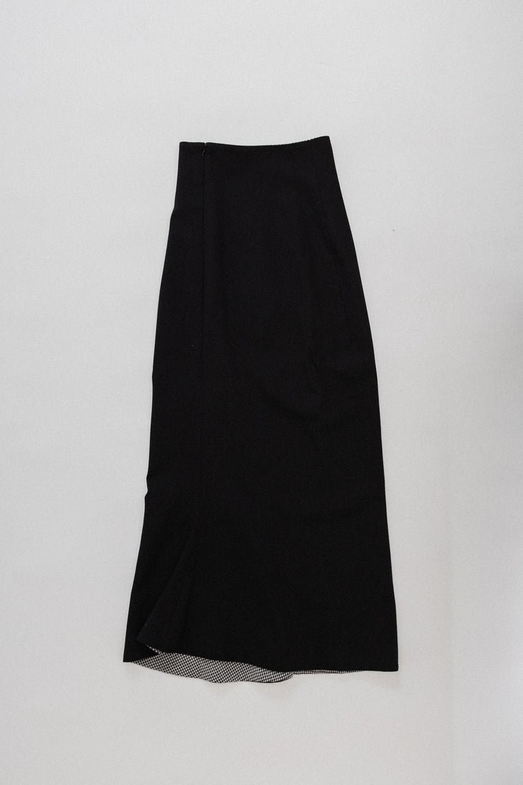 YOHJI YAMAMOTO - FW03 Long wool skirt with houndstooth details