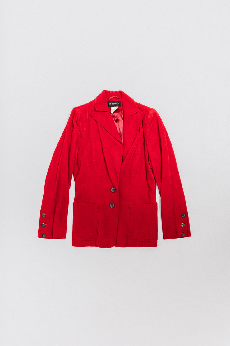 ANN DEMEULEMEESTER - FW96 Red velvet ribbed jacket