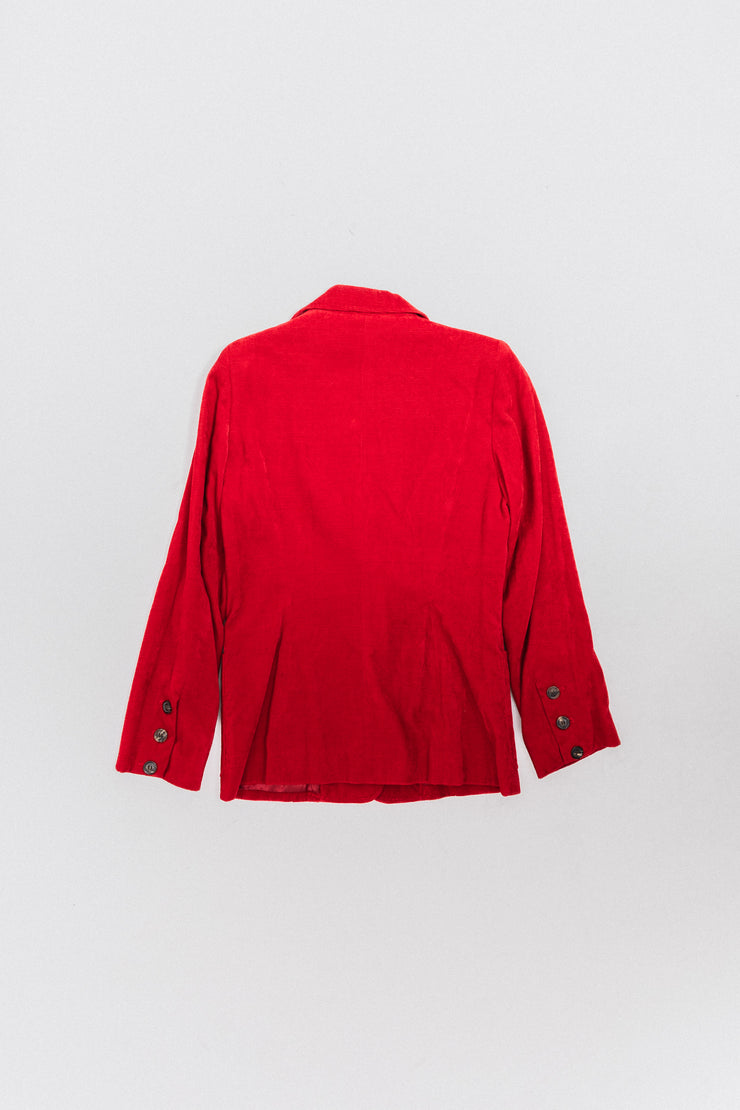 ANN DEMEULEMEESTER - FW96 Red velvet ribbed jacket