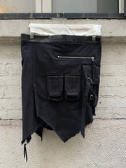 KMRII - RESERVED cotton skirt belt with a leather waist, zipper and pocket details, slashed hems