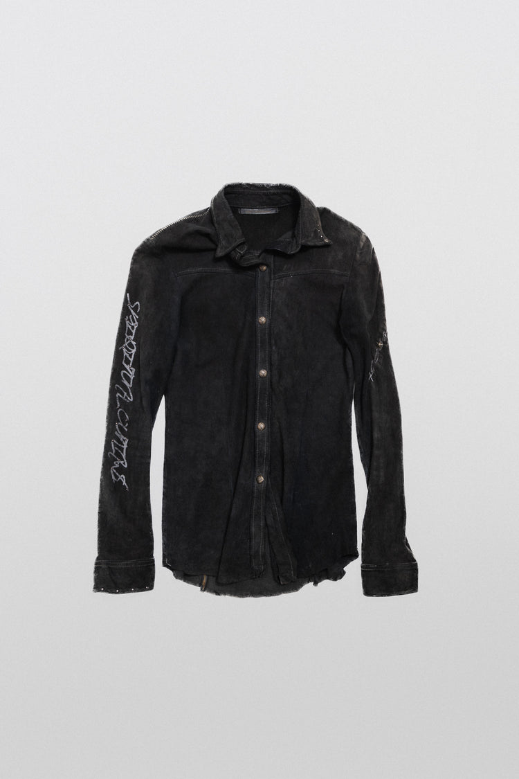 14TH ADDICTION - Sheep skin button up shirt with back details – L