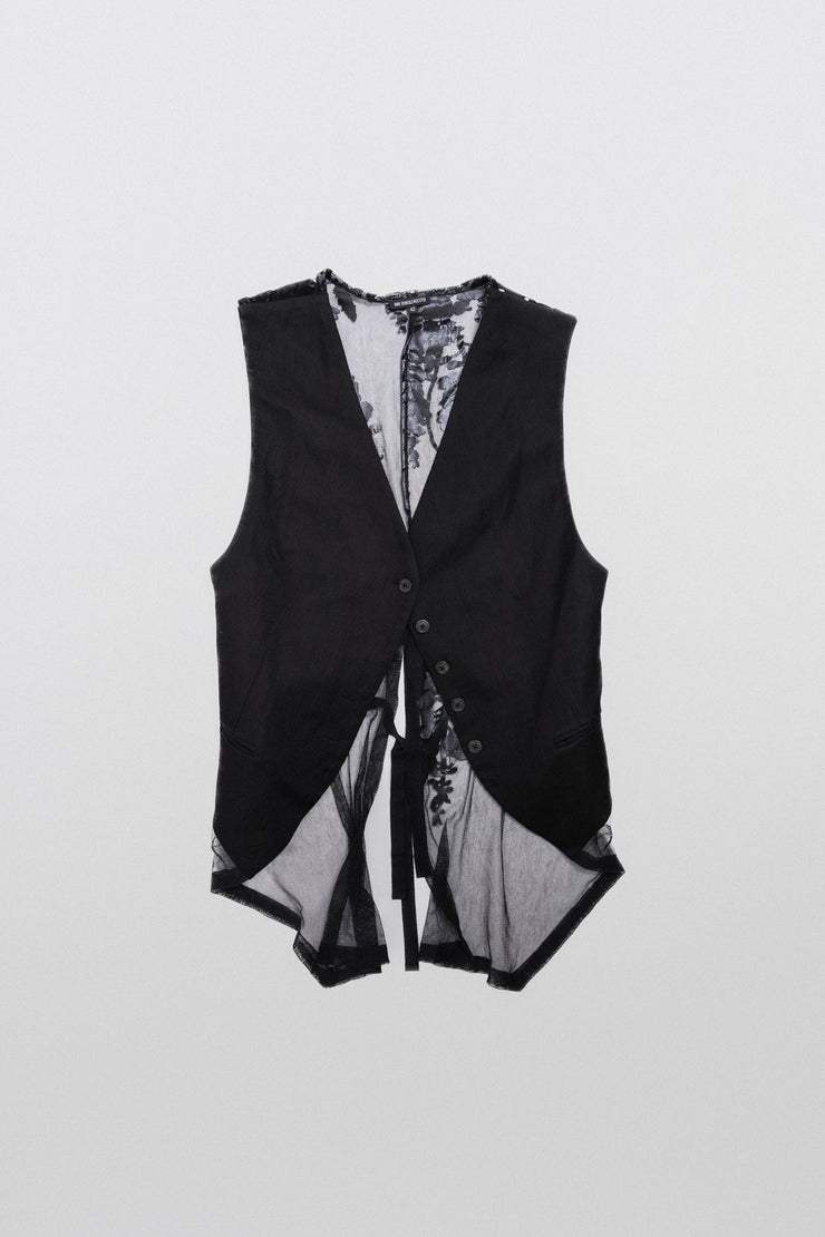 ANN DEMEULEMEESTER - SS14 Button up vest with a mesh back and floral details