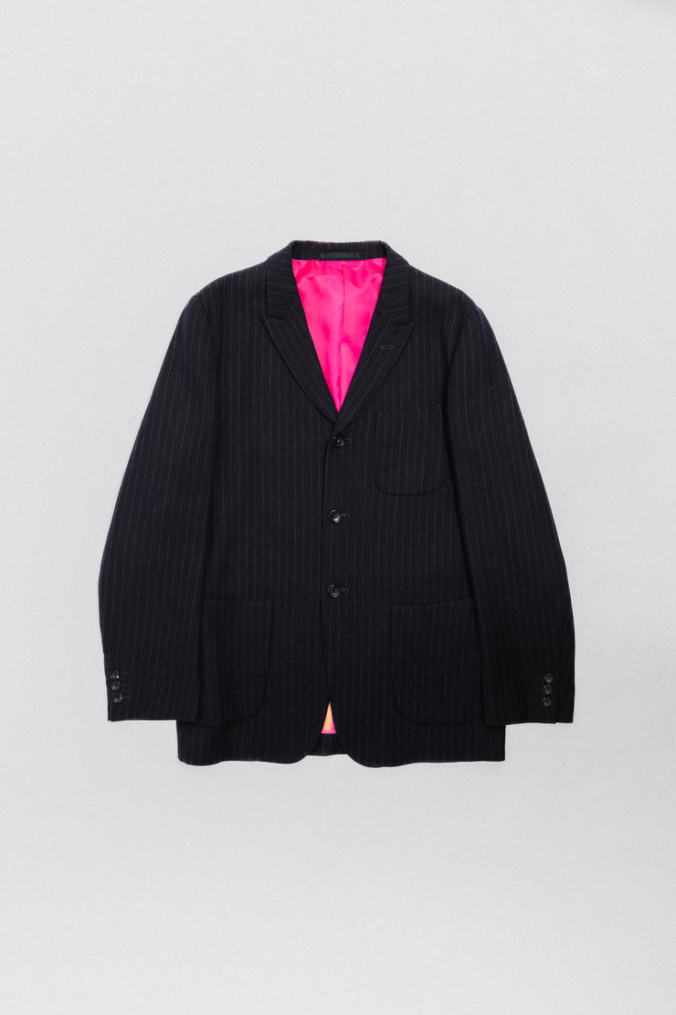 COMME DES GARCONS HOMME PLUS - SS02 "Destruction of the trad" Wool pinstripe jacket with big patch pockets