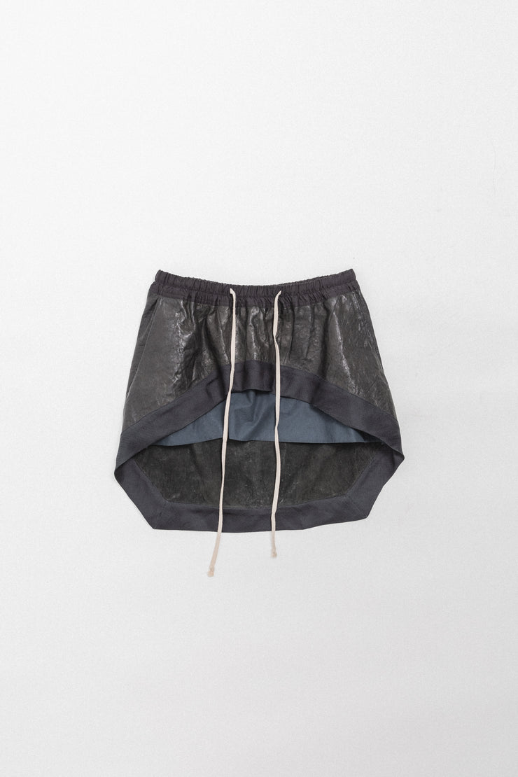 RICK OWENS - FW09 CRUST Leather drawstrings skirt with a blue panel (runway)