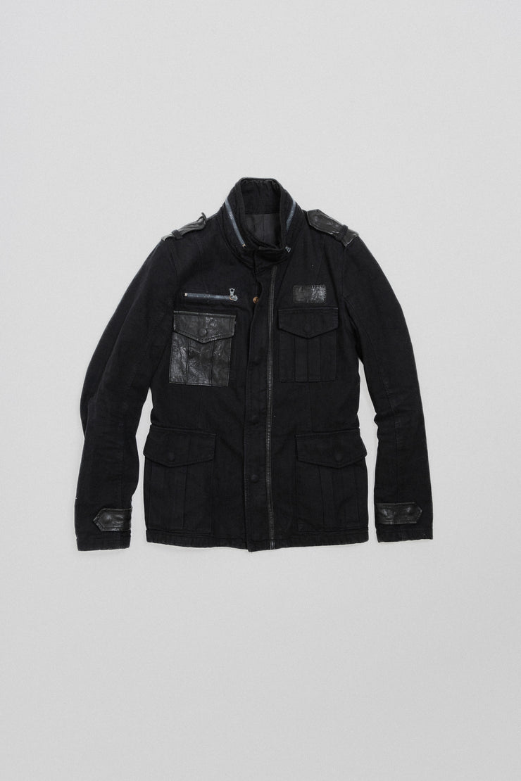 ISAMU KATAYAMA BACKLASH - M-65 Field jacket with leather details