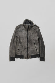 ISAMU KATAYAMA BACKLASH - "Garment-dyed" Shoulder leather jacket with ribbed parts