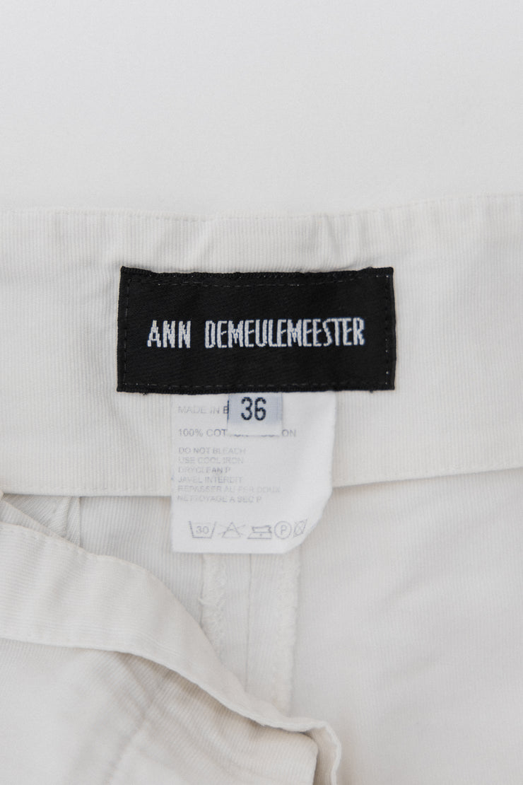 ANN DEMEULEMEESTER - SS03 White cotton pants with a waist strap