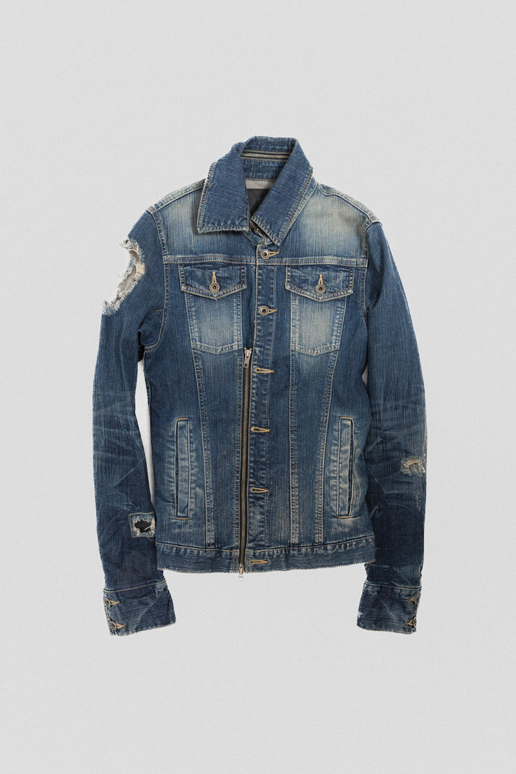 L.G.B - Trashed denim jacket with leather patches