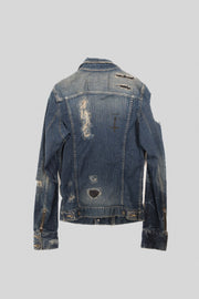L.G.B - Trashed denim jacket with leather patches