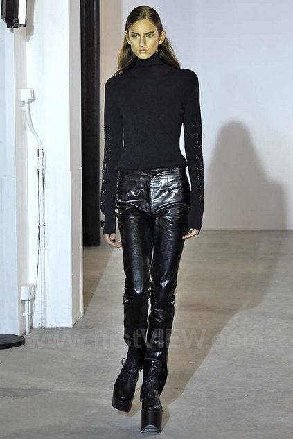 OLIVIER THEYSKENS - FW18 Napa leather pants with ankle slits (runway)