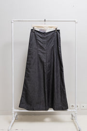 ANN DEMEULEMEESTER - Shimmery cotton denim maxi skirt based on trousers