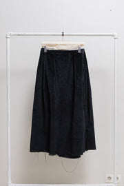 ELENA DAWSON - Wide cotton velvet skirt with waist straps and frayed edges